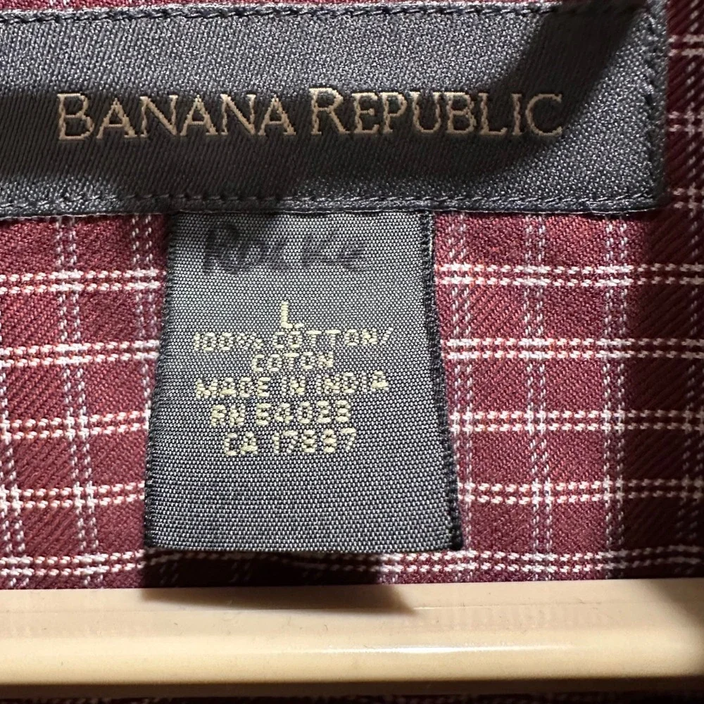 Banana Republic Mens Size L Rust Plaid‎ Button Down Long Sleeve Shirt